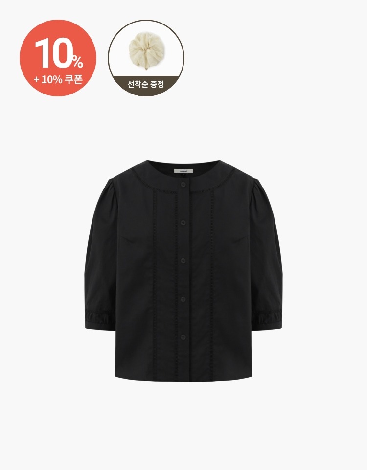 [10% 할인+10% 쿠폰]lace tape volume sleeve blouse - black