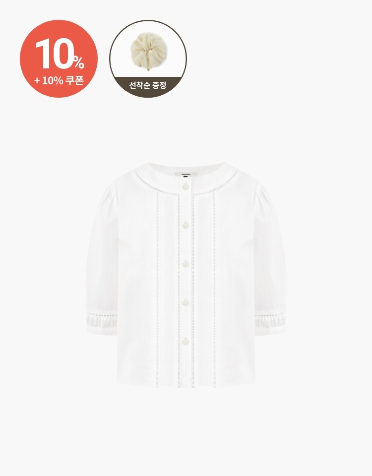 [10% 할인+10% 쿠폰]lace tape volume sleeve blouse - white
